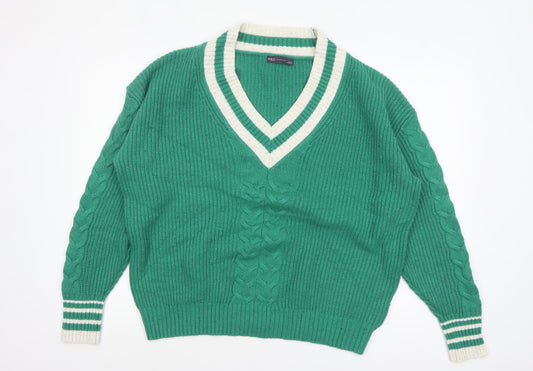 Marks and Spencer Womens Green V-Neck Cable Knit Jumper Size L