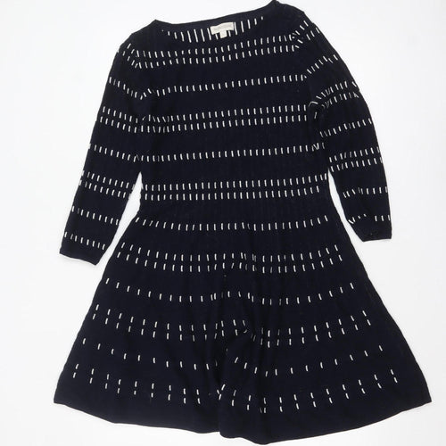 Monsoon Women Blue Striped Knit Fit & Flare Dress Size L