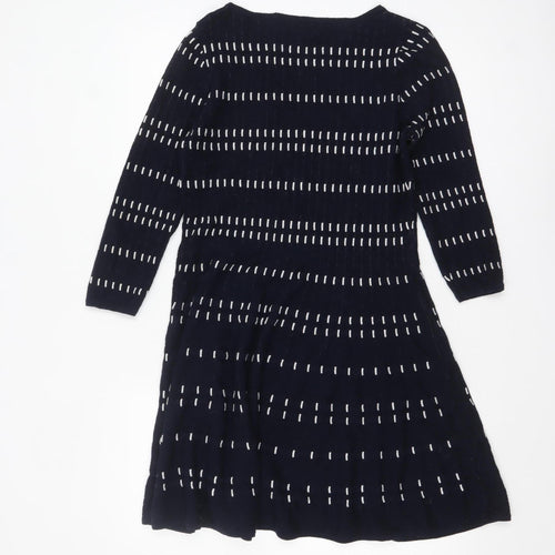 Monsoon Women Blue Striped Knit Fit & Flare Dress Size L