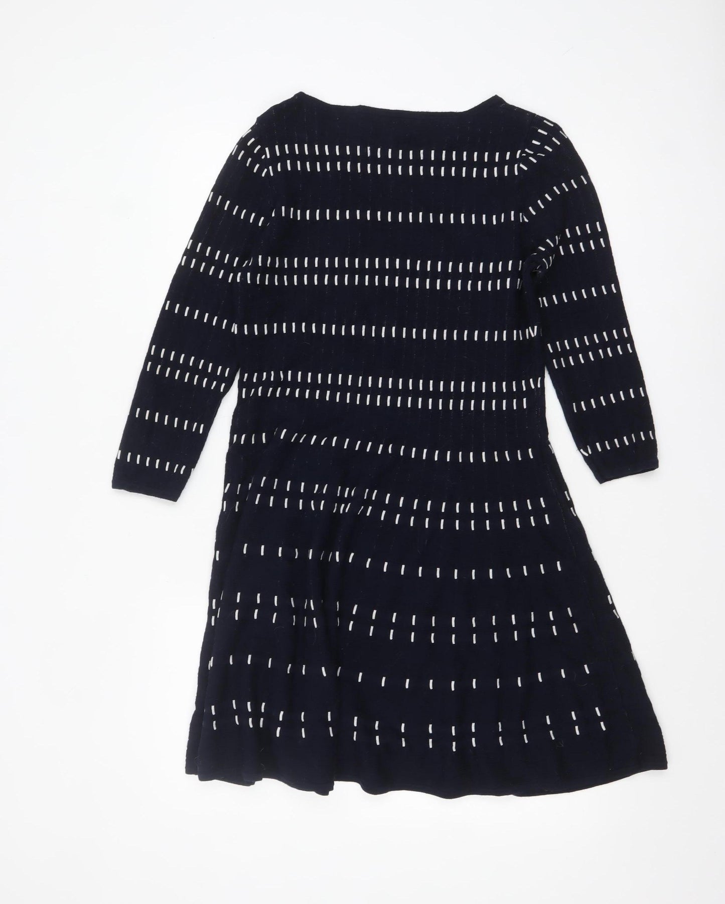 Monsoon Women Blue Striped Knit Fit & Flare Dress Size L
