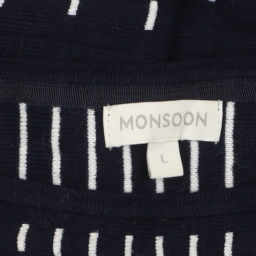 Monsoon Women Blue Striped Knit Fit & Flare Dress Size L