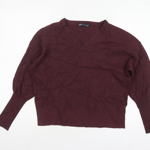 Marks and Spencer Women’s Brown V-Neck Puff Sleeve Knit Jumper M