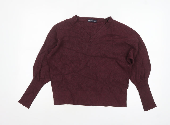 Marks and Spencer Women’s Brown V-Neck Puff Sleeve Knit Jumper M