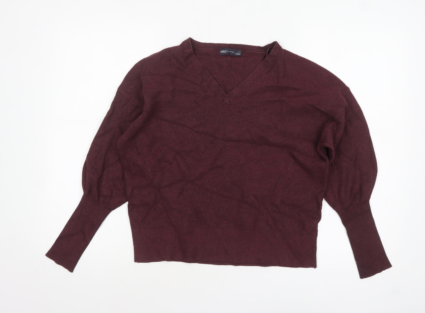 Marks and Spencer Women’s Brown V-Neck Puff Sleeve Knit Jumper M
