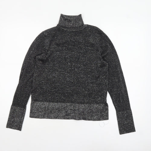 Tu Women Black Glitter Roll Neck Long Sleeve Pullover Jumper Size 10