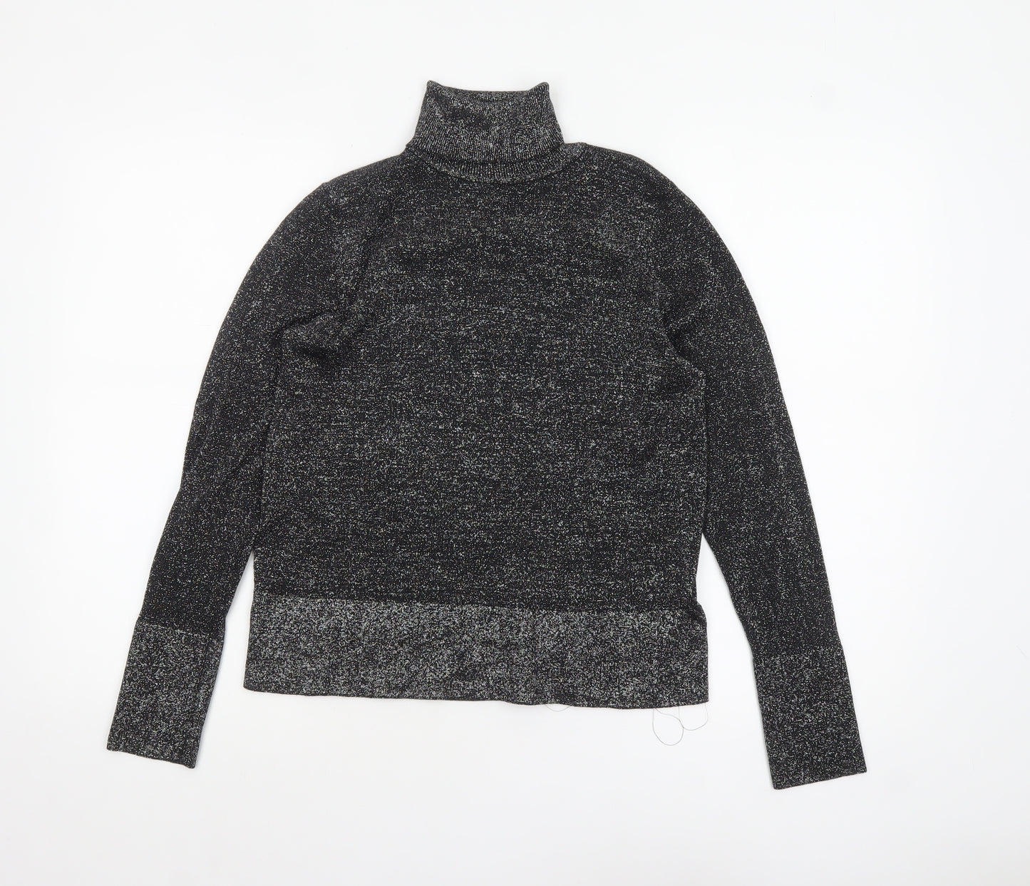 Tu Women Black Glitter Roll Neck Long Sleeve Pullover Jumper Size 10