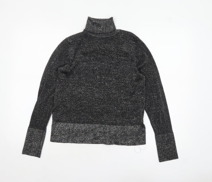 Tu Women Black Glitter Roll Neck Long Sleeve Pullover Jumper Size 10