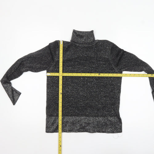 Tu Women Black Glitter Roll Neck Long Sleeve Pullover Jumper Size 10