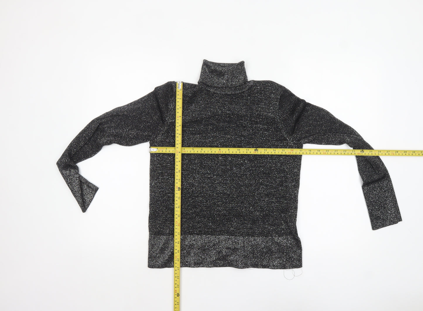 Tu Women Black Glitter Roll Neck Long Sleeve Pullover Jumper Size 10