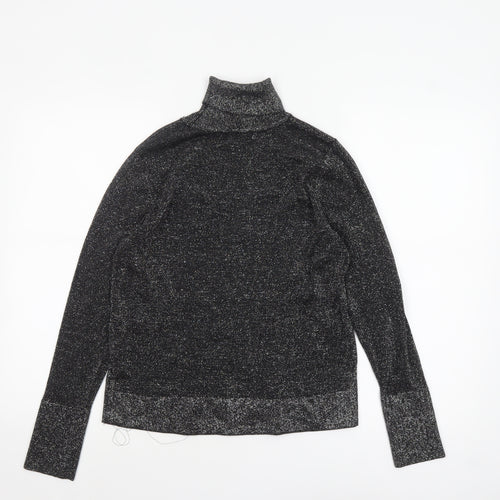 Tu Women Black Glitter Roll Neck Long Sleeve Pullover Jumper Size 10