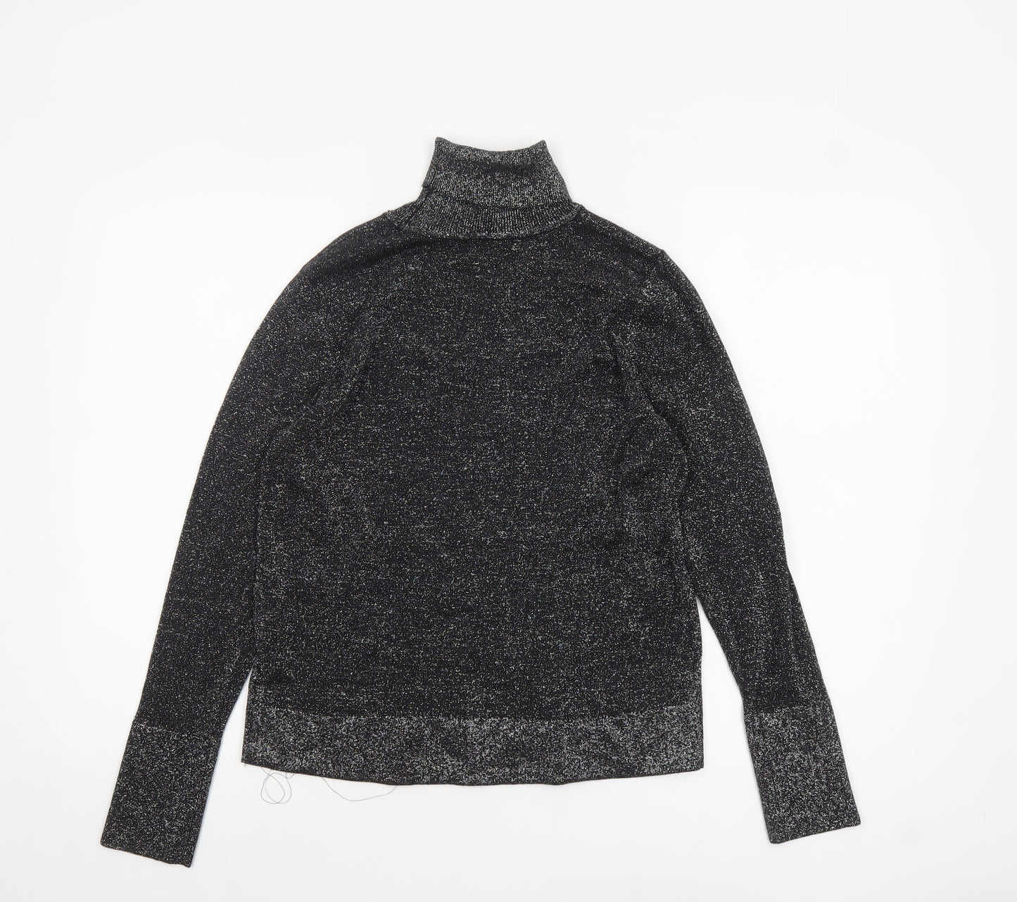 Tu Women Black Glitter Roll Neck Long Sleeve Pullover Jumper Size 10
