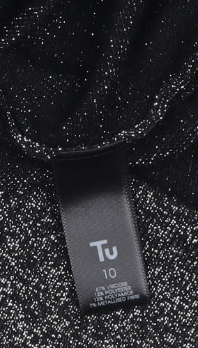 Tu Women Black Glitter Roll Neck Long Sleeve Pullover Jumper Size 10
