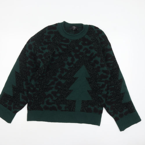 Next Women’s Green Christmas Tree Glitter Pullover Jumper Size S