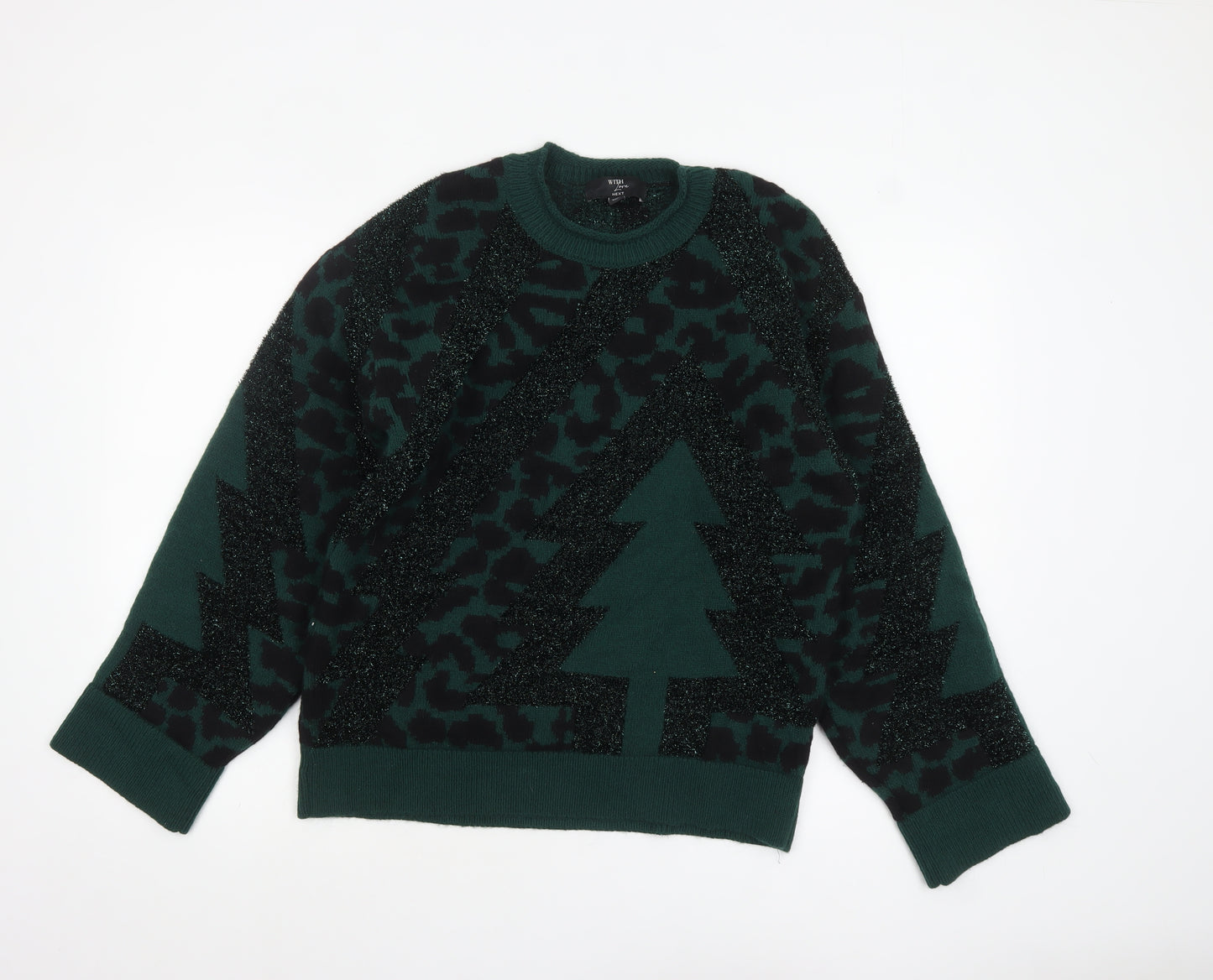 Next Women’s Green Christmas Tree Glitter Pullover Jumper Size S