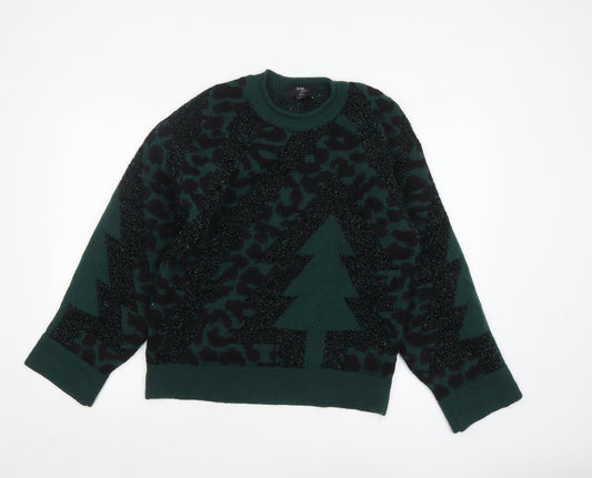 Next Women’s Green Christmas Tree Glitter Pullover Jumper Size S