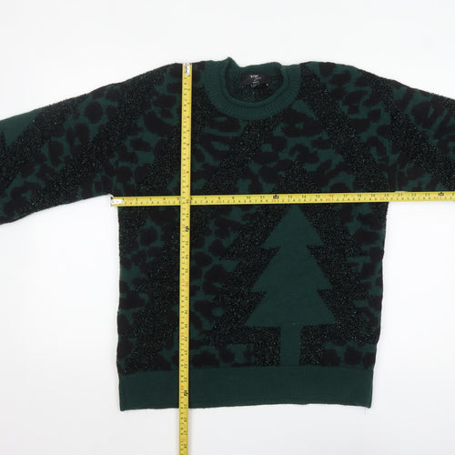Next Women’s Green Christmas Tree Glitter Pullover Jumper Size S