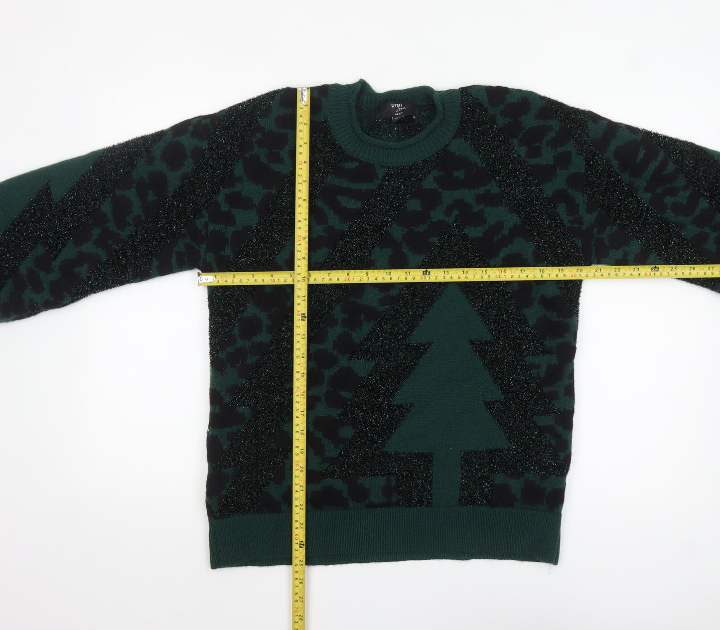 Next Women’s Green Christmas Tree Glitter Pullover Jumper Size S