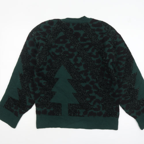 Next Women’s Green Christmas Tree Glitter Pullover Jumper Size S
