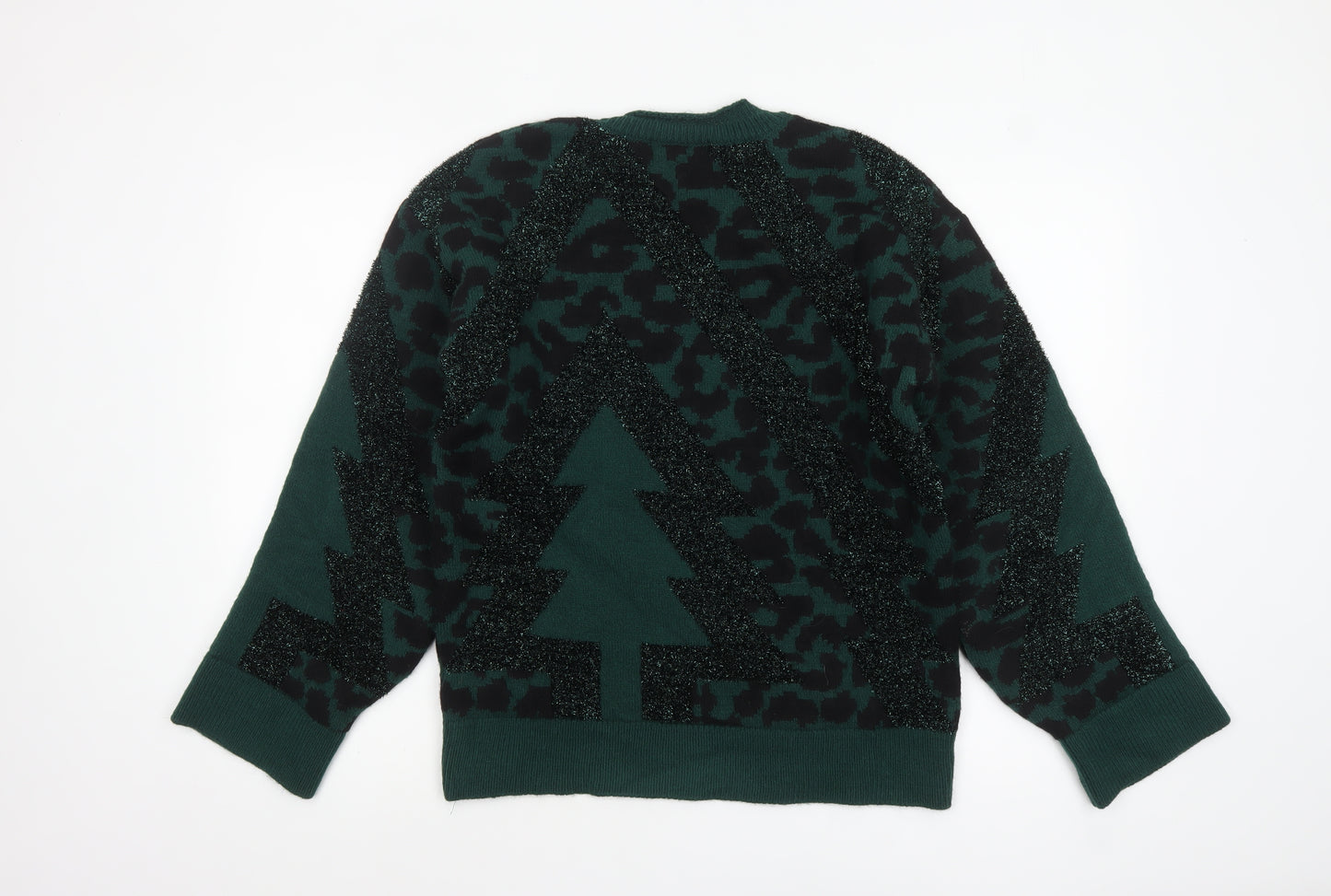 Next Women’s Green Christmas Tree Glitter Pullover Jumper Size S