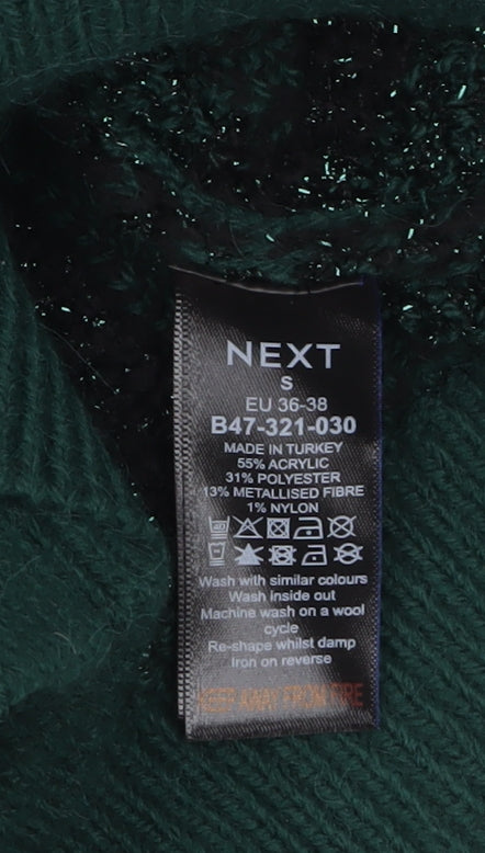 Next Women’s Green Christmas Tree Glitter Pullover Jumper Size S