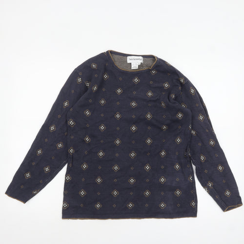 Breckenridge Women's Blue Geometric Cotton Pullover Jumper Size S
