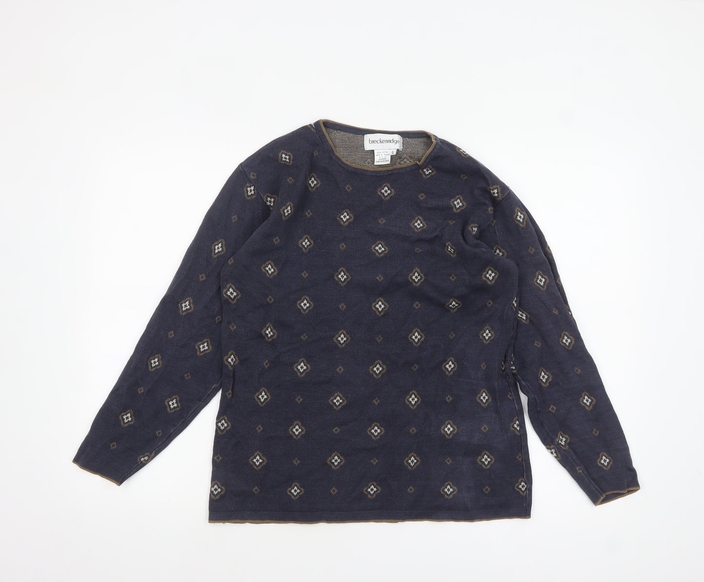 Breckenridge Women's Blue Geometric Cotton Pullover Jumper Size S