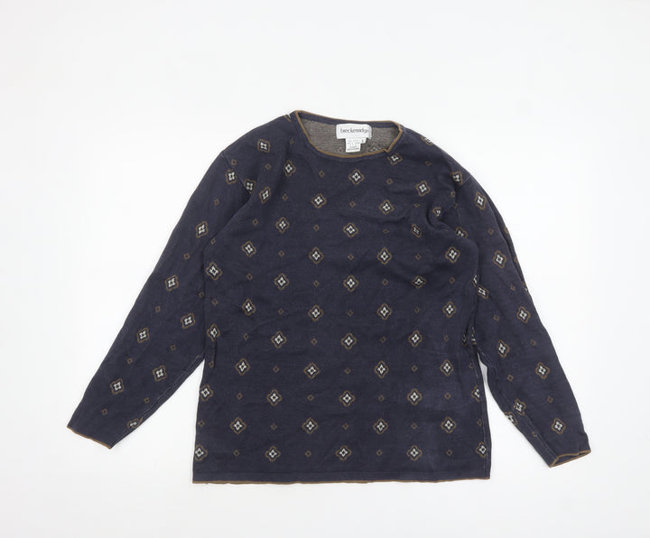 Breckenridge Women's Blue Geometric Cotton Pullover Jumper Size S