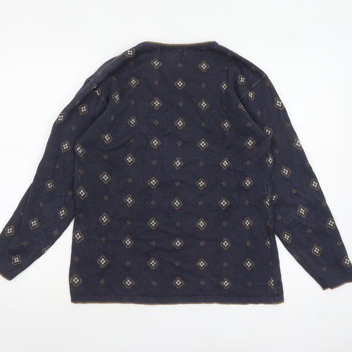 Breckenridge Women's Blue Geometric Cotton Pullover Jumper Size S