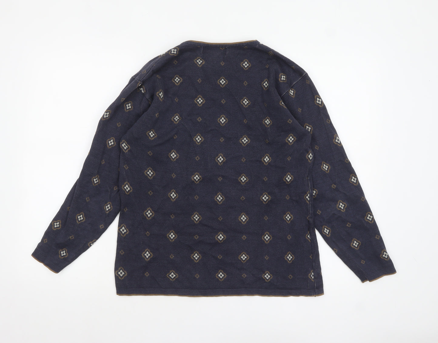 Breckenridge Women's Blue Geometric Cotton Pullover Jumper Size S