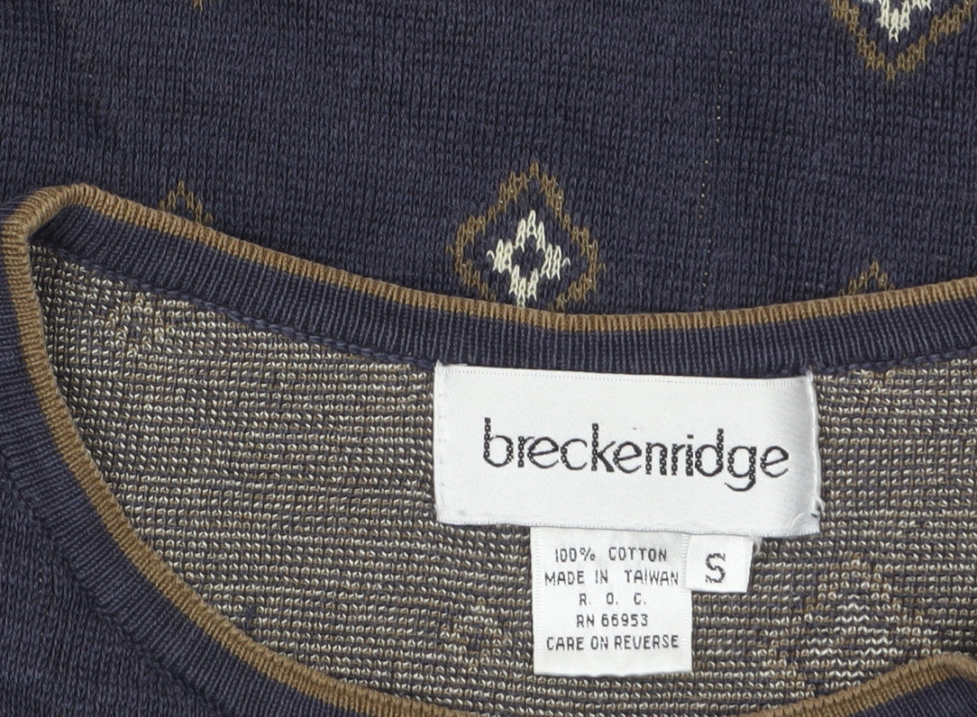 Breckenridge Women's Blue Geometric Cotton Pullover Jumper Size S