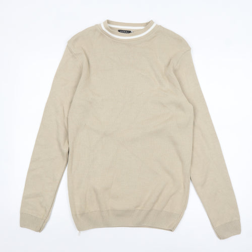 BoohooMAN Men Beige Cotton Knit Crew Neck Jumper M