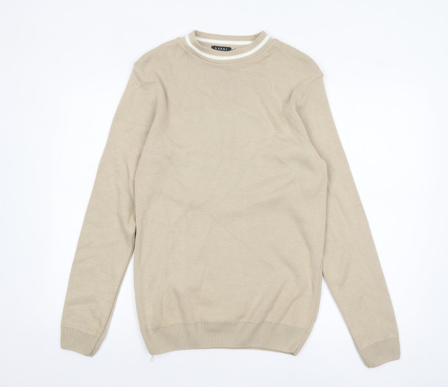 BoohooMAN Men Beige Cotton Knit Crew Neck Jumper M
