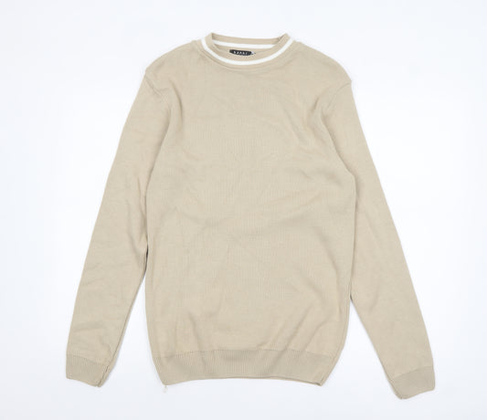 BoohooMAN Men Beige Cotton Knit Crew Neck Jumper M