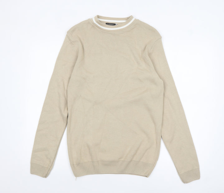 BoohooMAN Men Beige Cotton Knit Crew Neck Jumper M