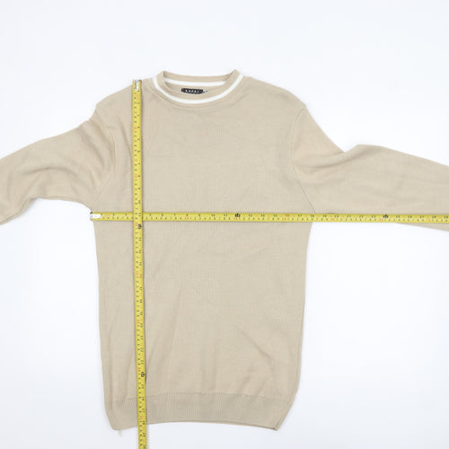 BoohooMAN Men Beige Cotton Knit Crew Neck Jumper M