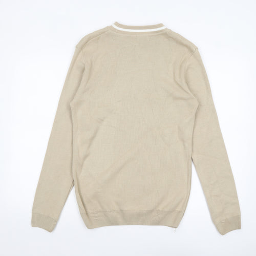 BoohooMAN Men Beige Cotton Knit Crew Neck Jumper M