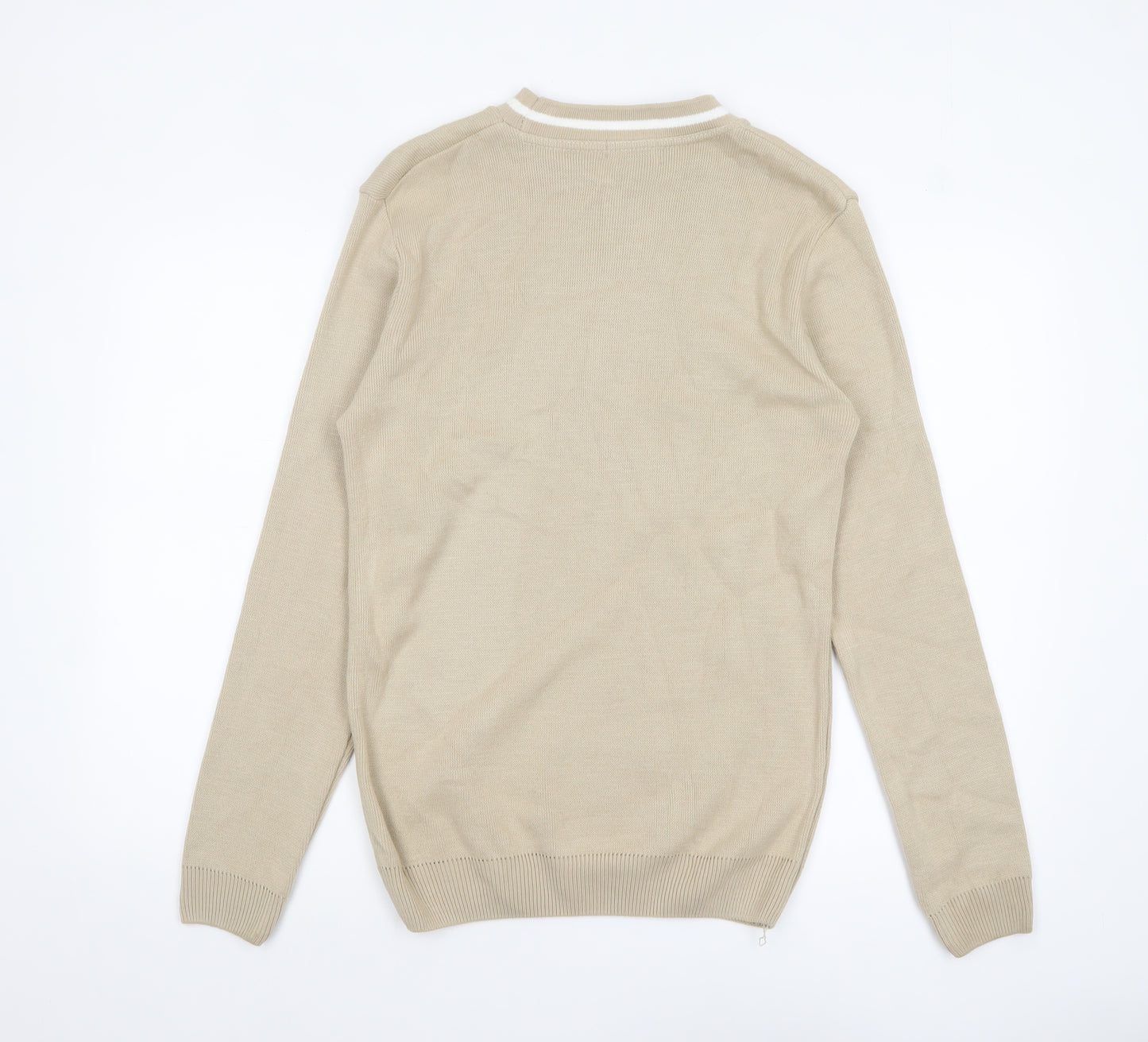 BoohooMAN Men Beige Cotton Knit Crew Neck Jumper M