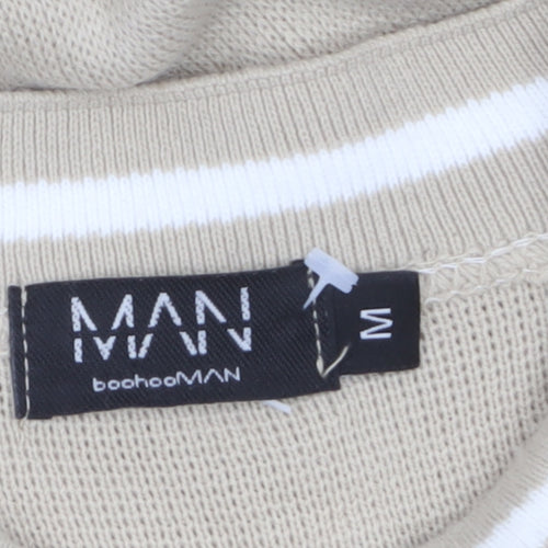 BoohooMAN Men Beige Cotton Knit Crew Neck Jumper M