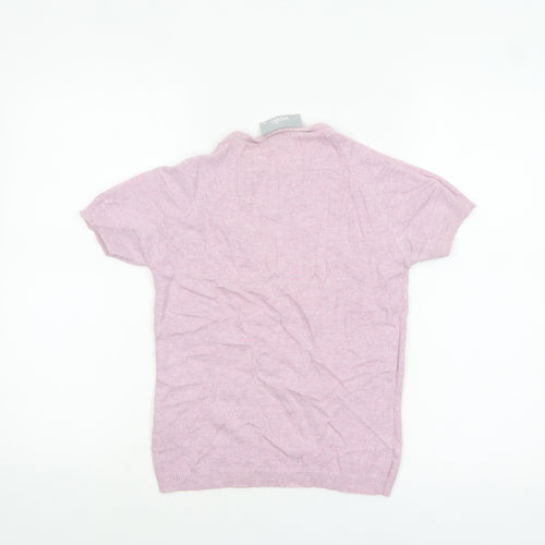 Wallis Women’s Pink Short Sleeve Mock Neck Cotton Blend Jumper Size 10