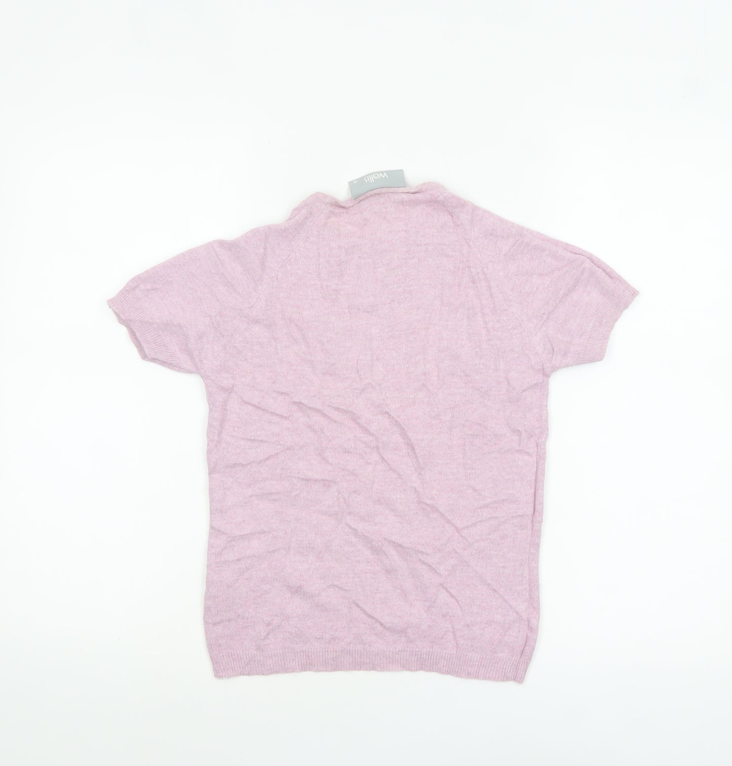 Wallis Women’s Pink Short Sleeve Mock Neck Cotton Blend Jumper Size 10