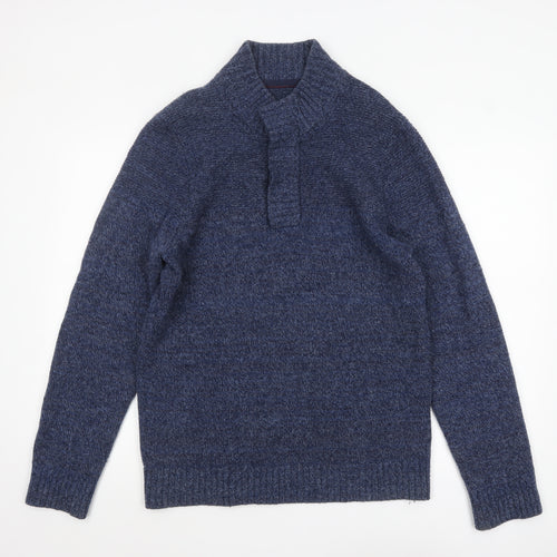 Fat Face Men’s Blue Wool Blend High Neck Chunky Knit Jumper Size M