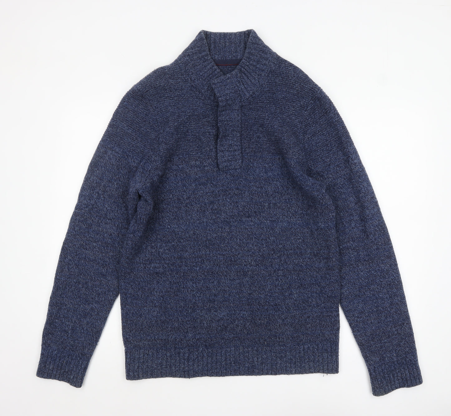 Fat Face Men’s Blue Wool Blend High Neck Chunky Knit Jumper Size M