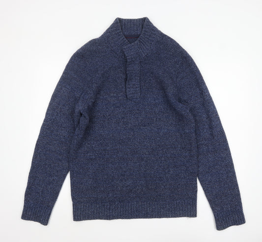 Fat Face Men’s Blue Wool Blend High Neck Chunky Knit Jumper Size M