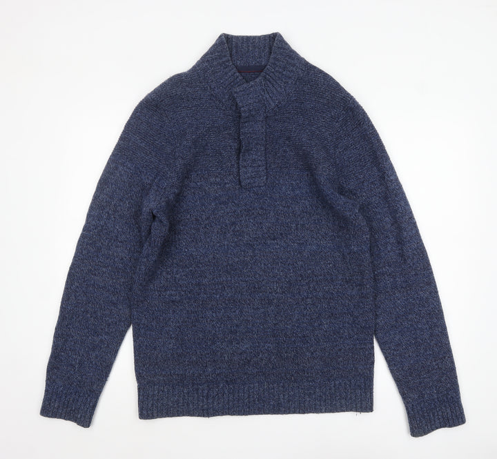 Fat Face Men’s Blue Wool Blend High Neck Chunky Knit Jumper Size M