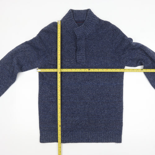 Fat Face Men’s Blue Wool Blend High Neck Chunky Knit Jumper Size M
