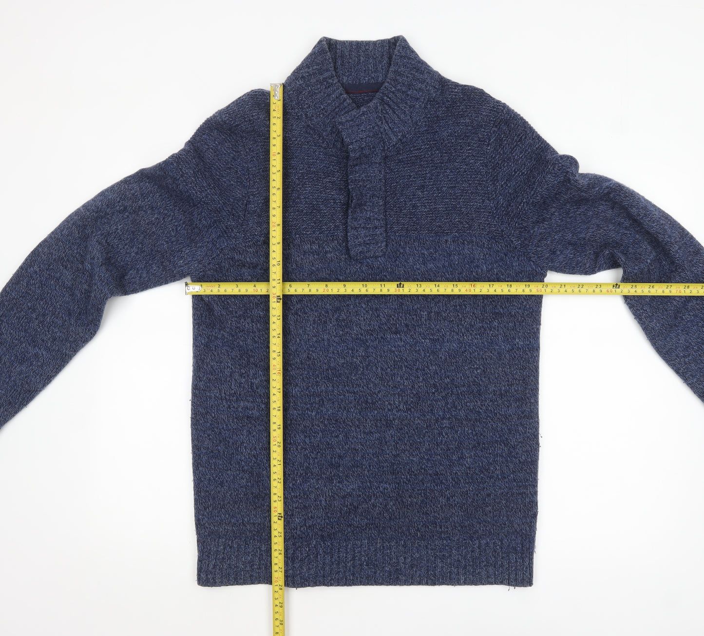 Fat Face Men’s Blue Wool Blend High Neck Chunky Knit Jumper Size M