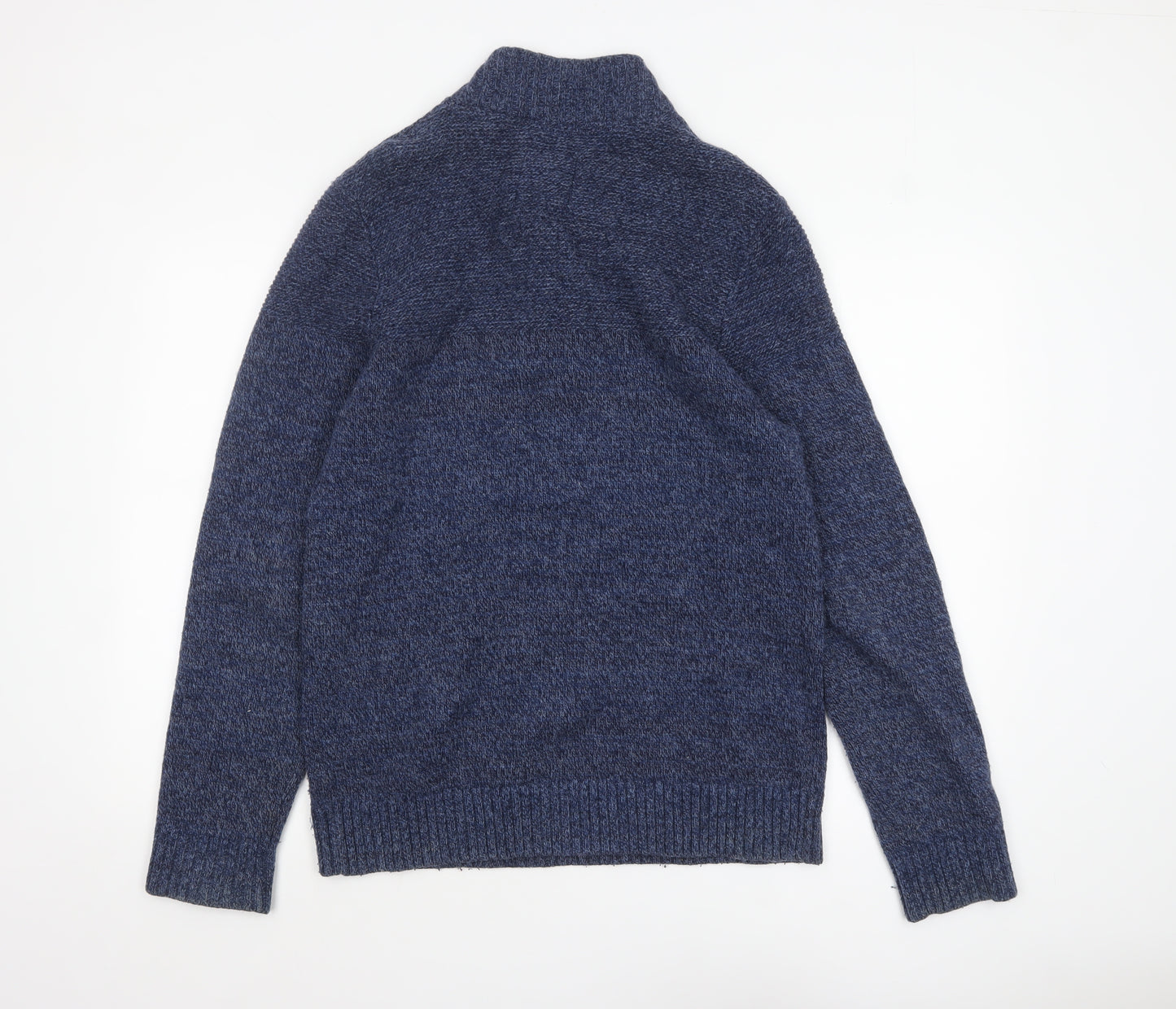 Fat Face Men’s Blue Wool Blend High Neck Chunky Knit Jumper Size M