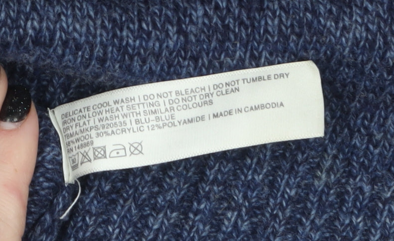 Fat Face Men’s Blue Wool Blend High Neck Chunky Knit Jumper Size M