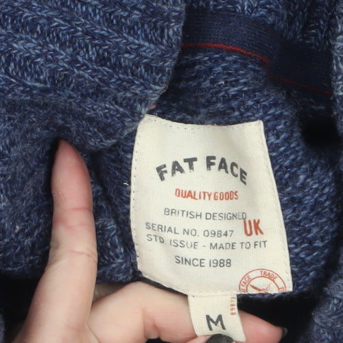 Fat Face Men’s Blue Wool Blend High Neck Chunky Knit Jumper Size M