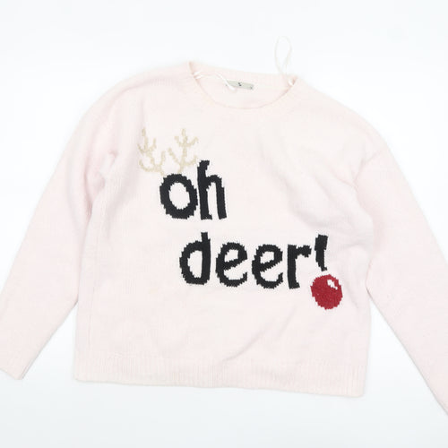 Tu Women Pink Christmas Pullover Jumper Size 14 Crew Neck